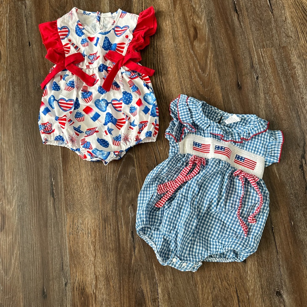 Patriotic baby girl bubble romper set 18-24 months